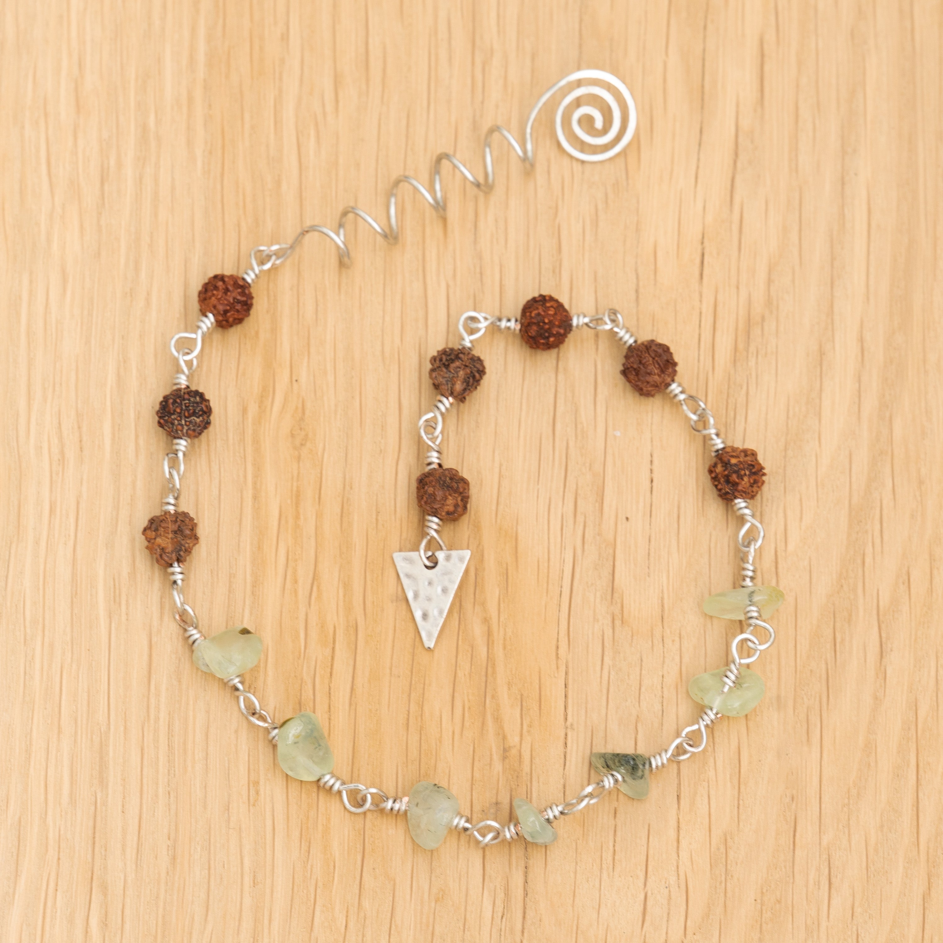 Prehnite & Rudraksha Hair Twist in Stainless Steel