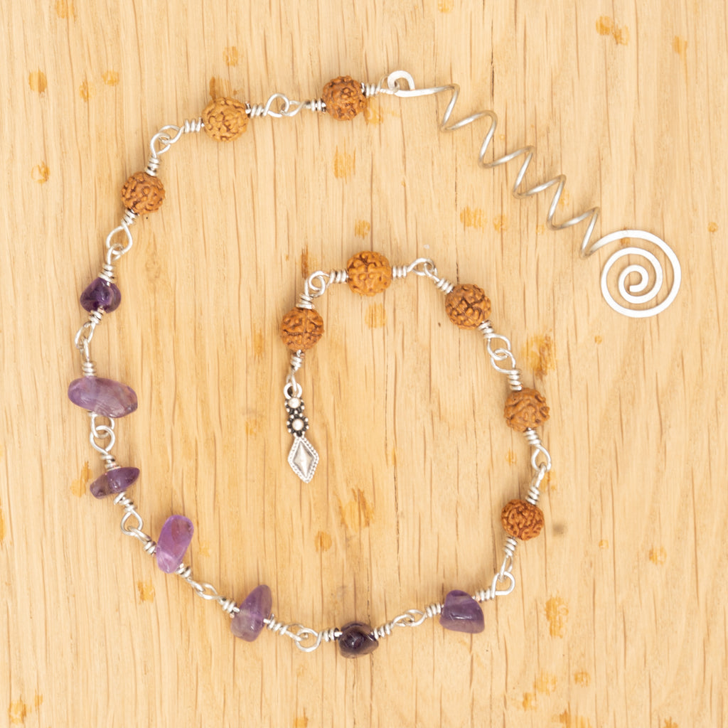 Amethyst & Rudraksha Hair Twist in Stainless Steel