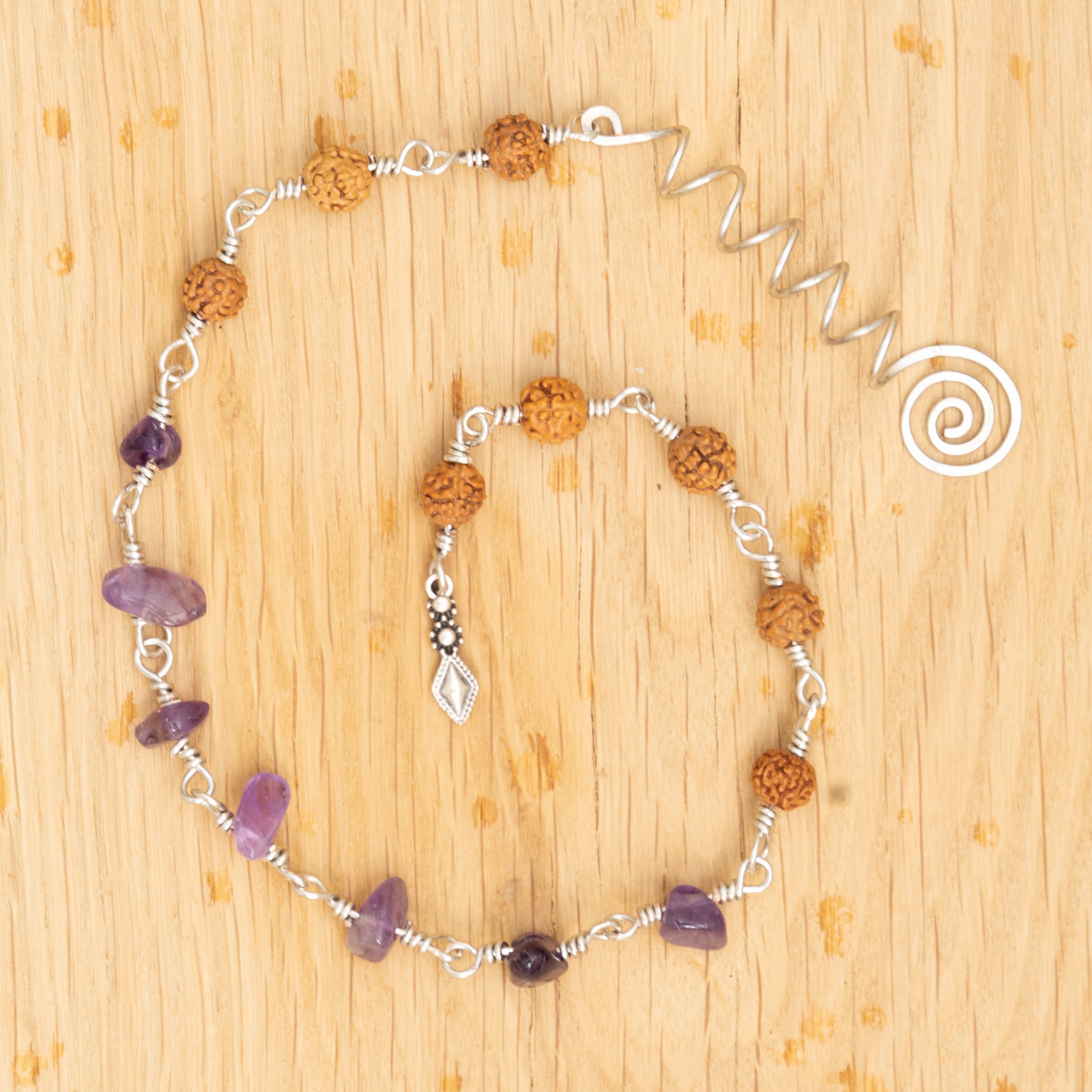 Amethyst & Rudraksha Hair Twist in Stainless Steel