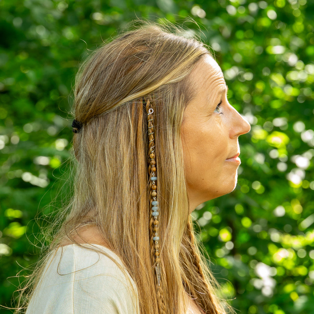 Aquamarine & Landscape Jasper Hair Twist in Stainless Steel