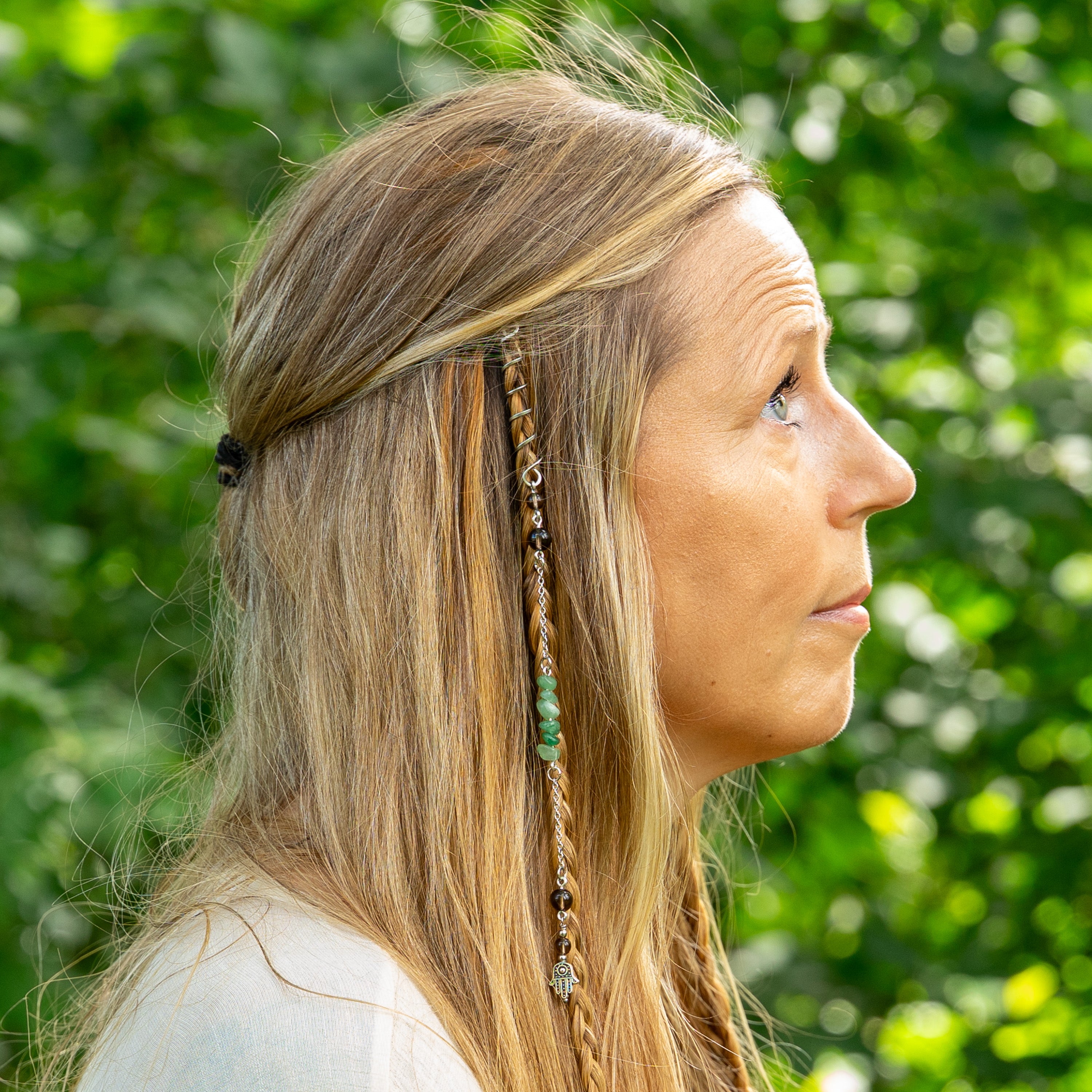Aventurine & Smoky Quartz Hair Twist in Stainless Steel