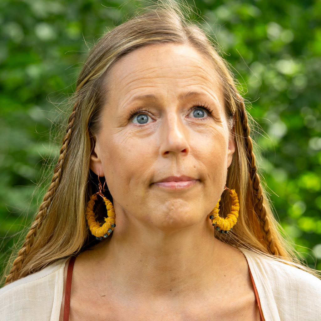Wrapped Fabric Hoop Earrings in Copper