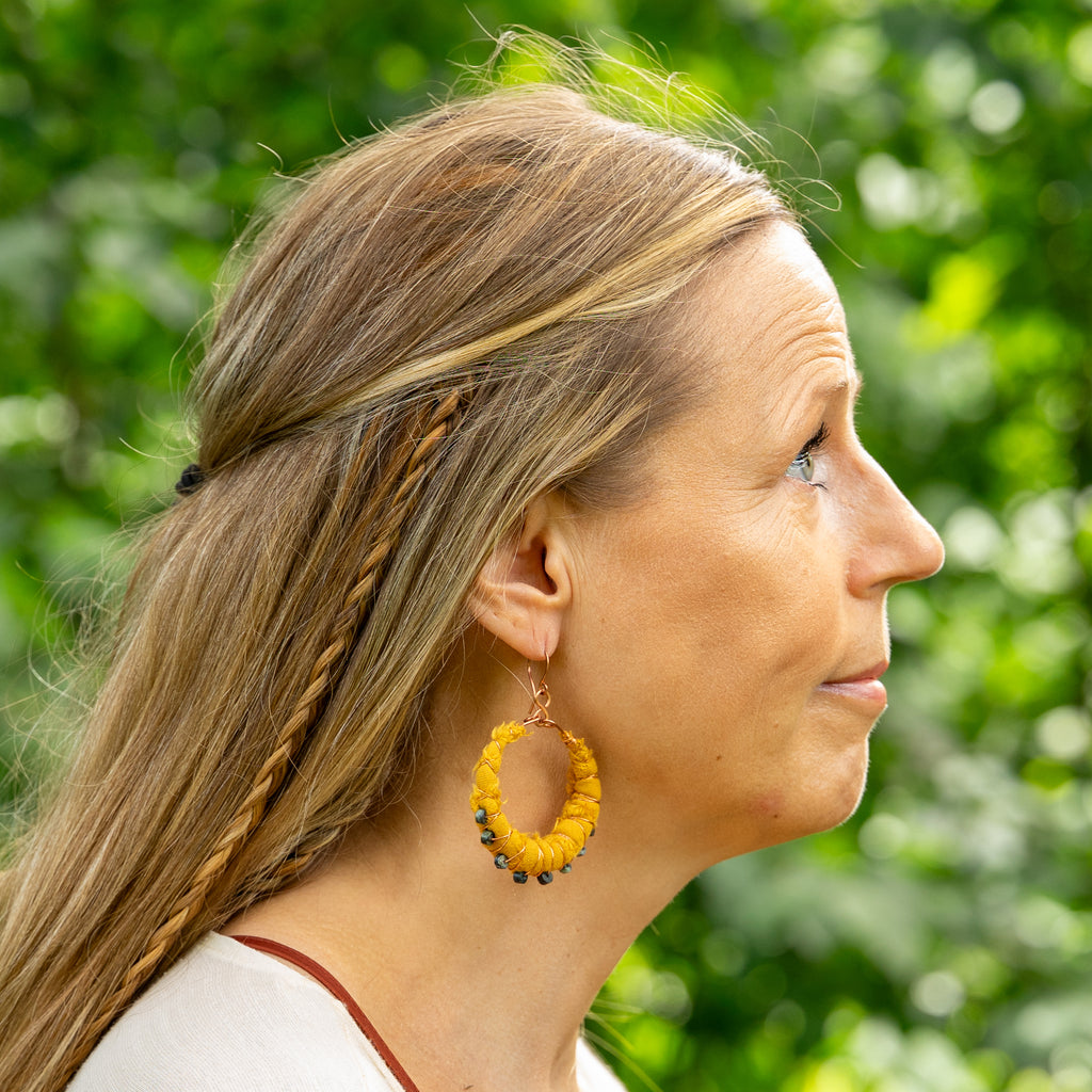 Wrapped Fabric Hoop Earrings in Copper
