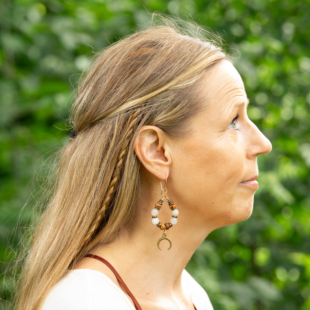 Moonstone & Picasso Jasper Earrings in Bronze