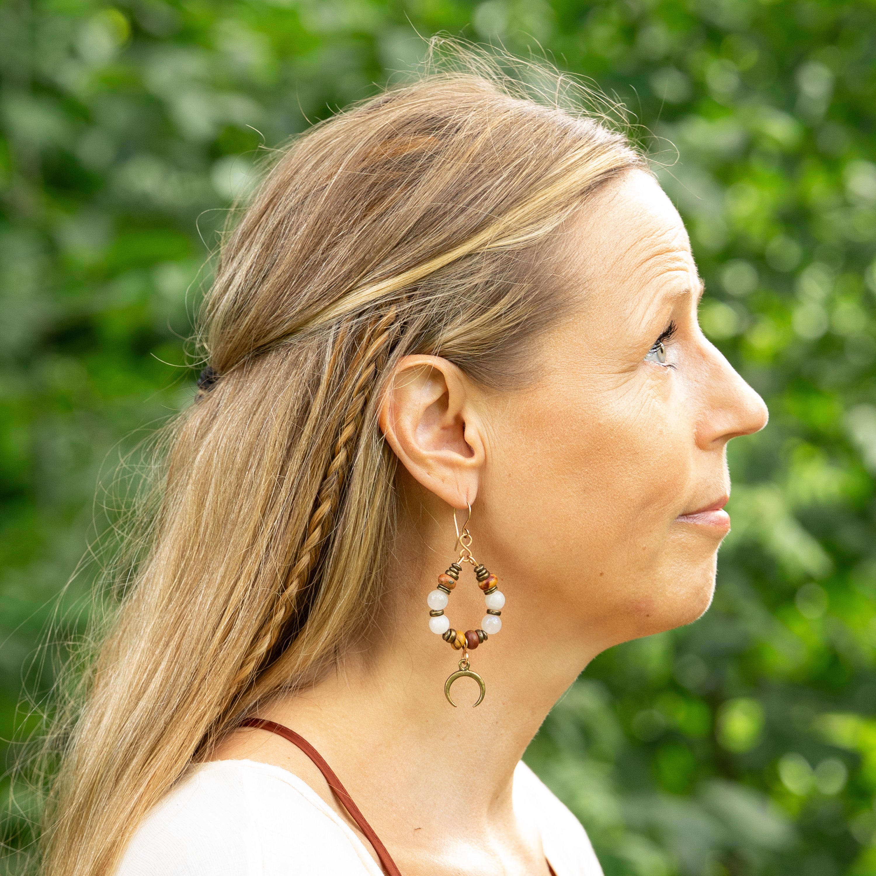 Moonstone & Picasso Jasper Earrings in Bronze