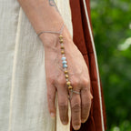Aquamarine & Landscape Jasper Hand Chain in Stainless Steel