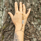 Aquamarine & Landscape Jasper Hand Chain in Stainless Steel