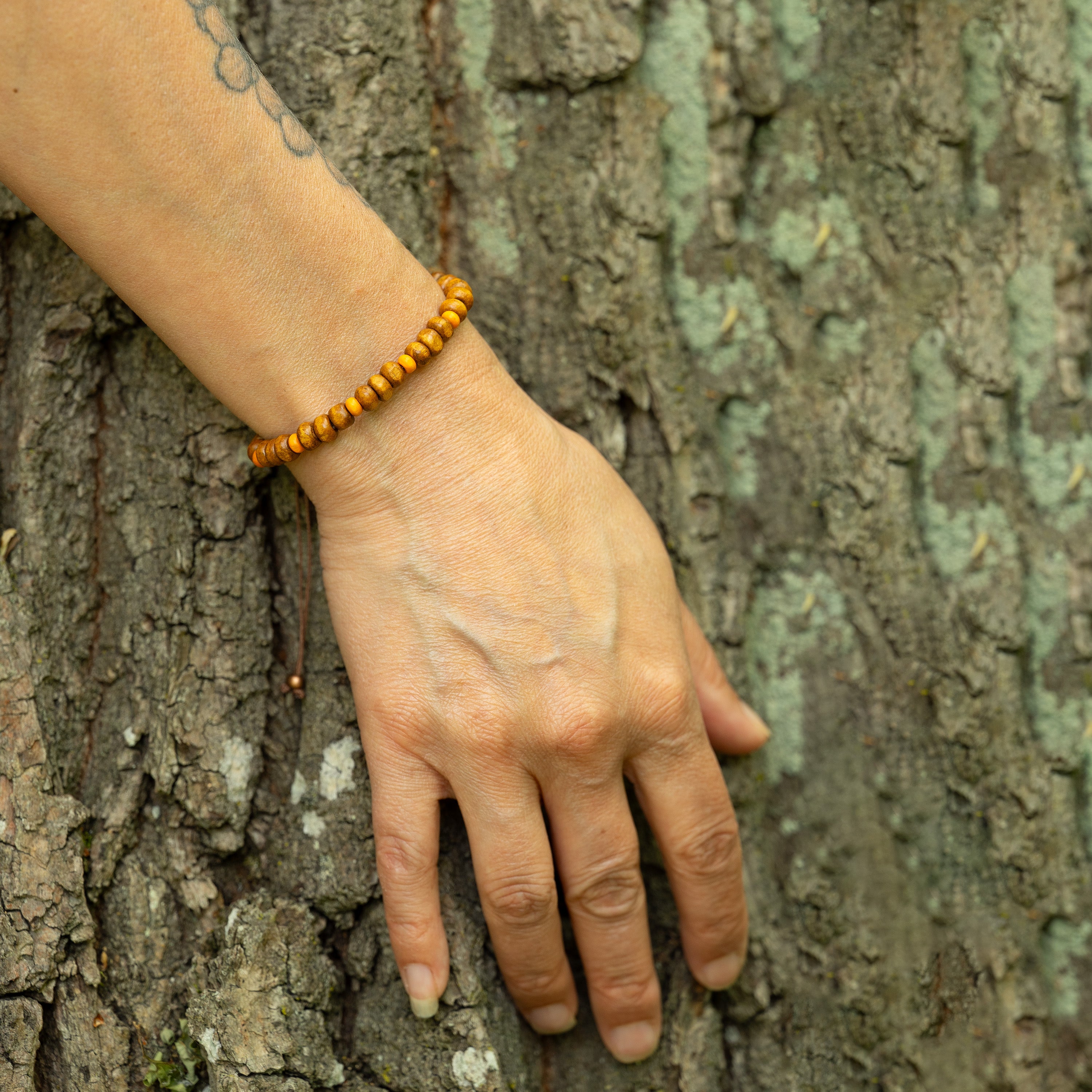 Brown & Orange Wood Bead Bracelet