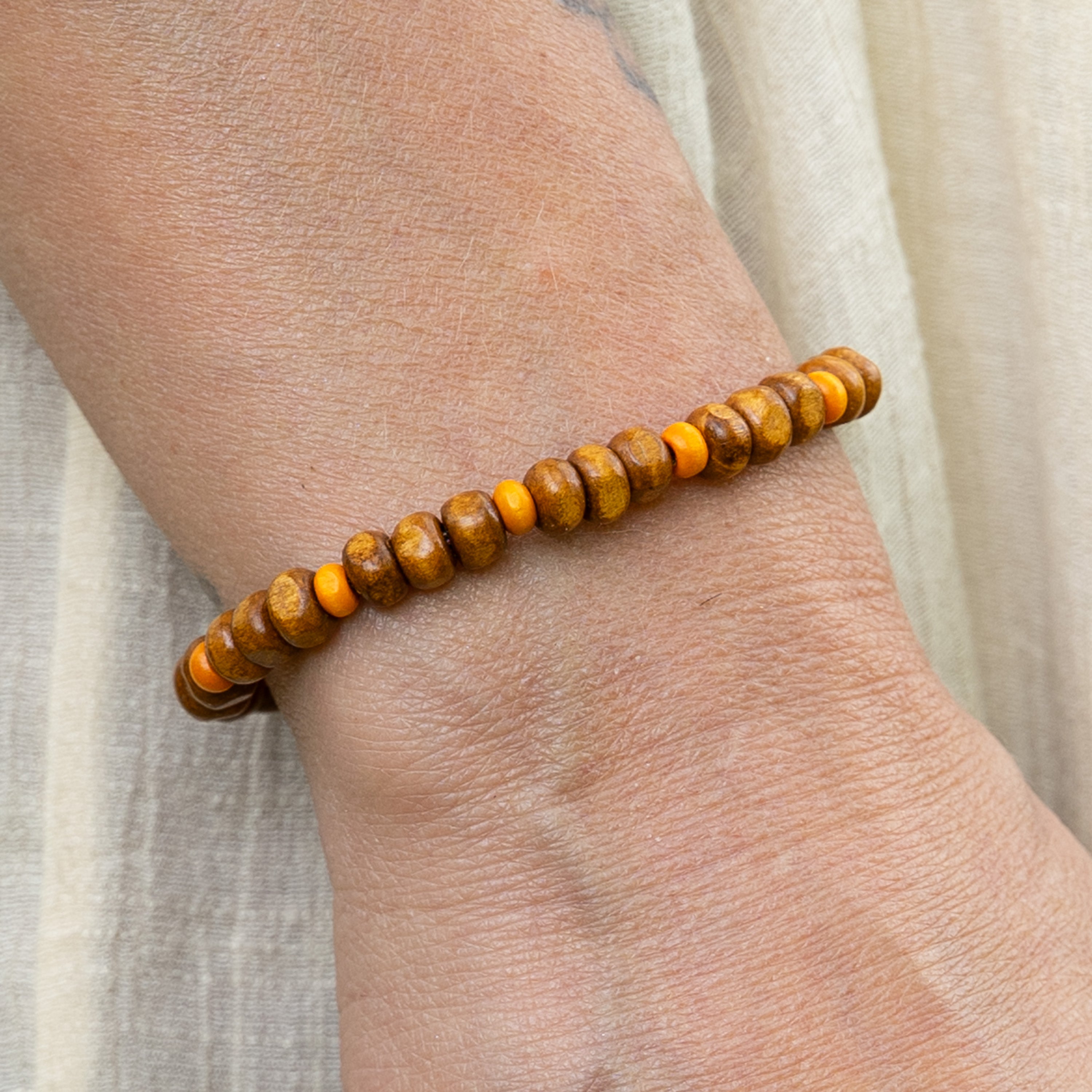 Brown & Orange Wood Bead Bracelet