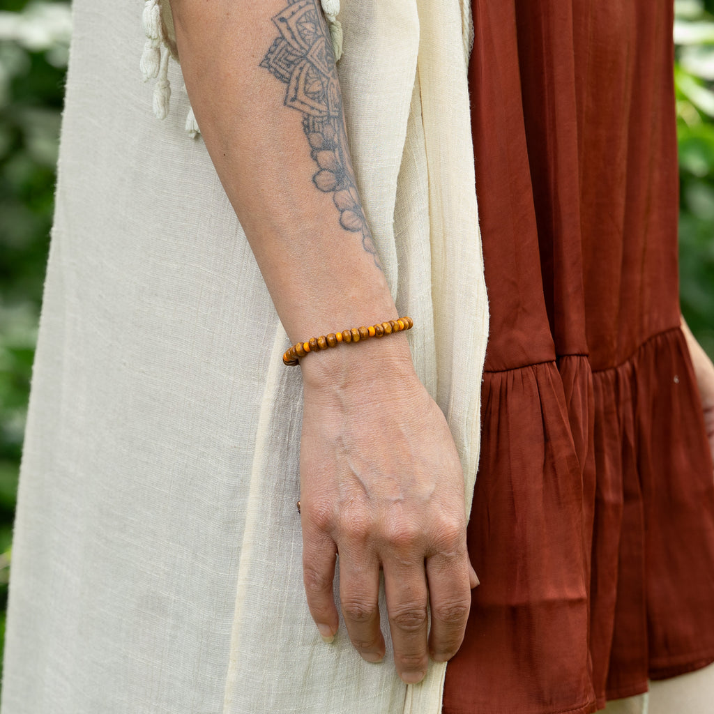 Brown & Orange Wood Bead Bracelet