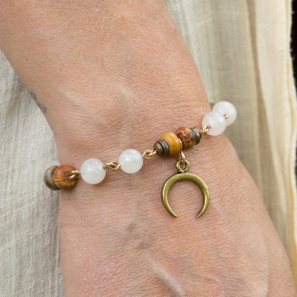 Moonstone & Picasso Jasper Bracelet in Bronze