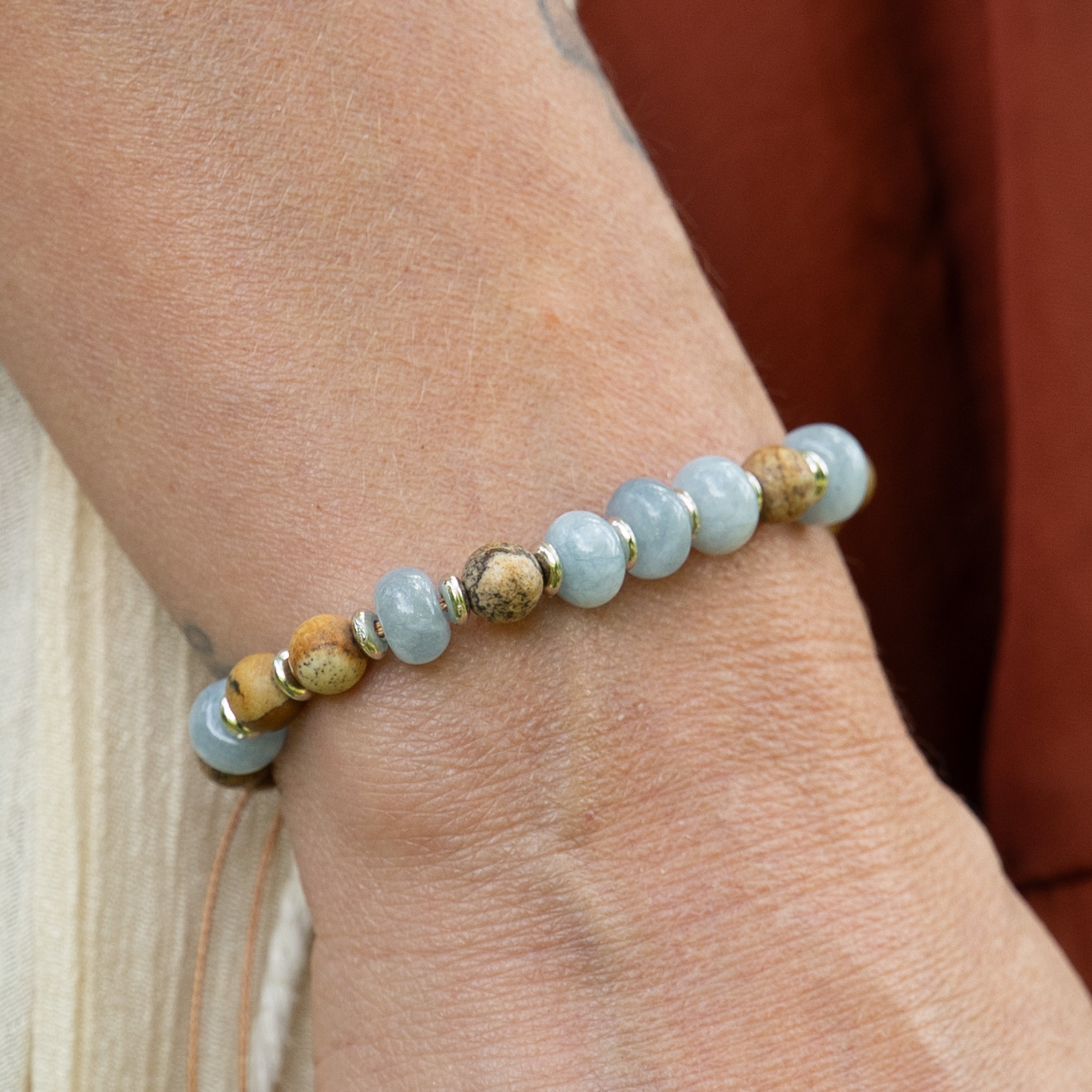 Aquamarine & Landscape Jasper Bracelet