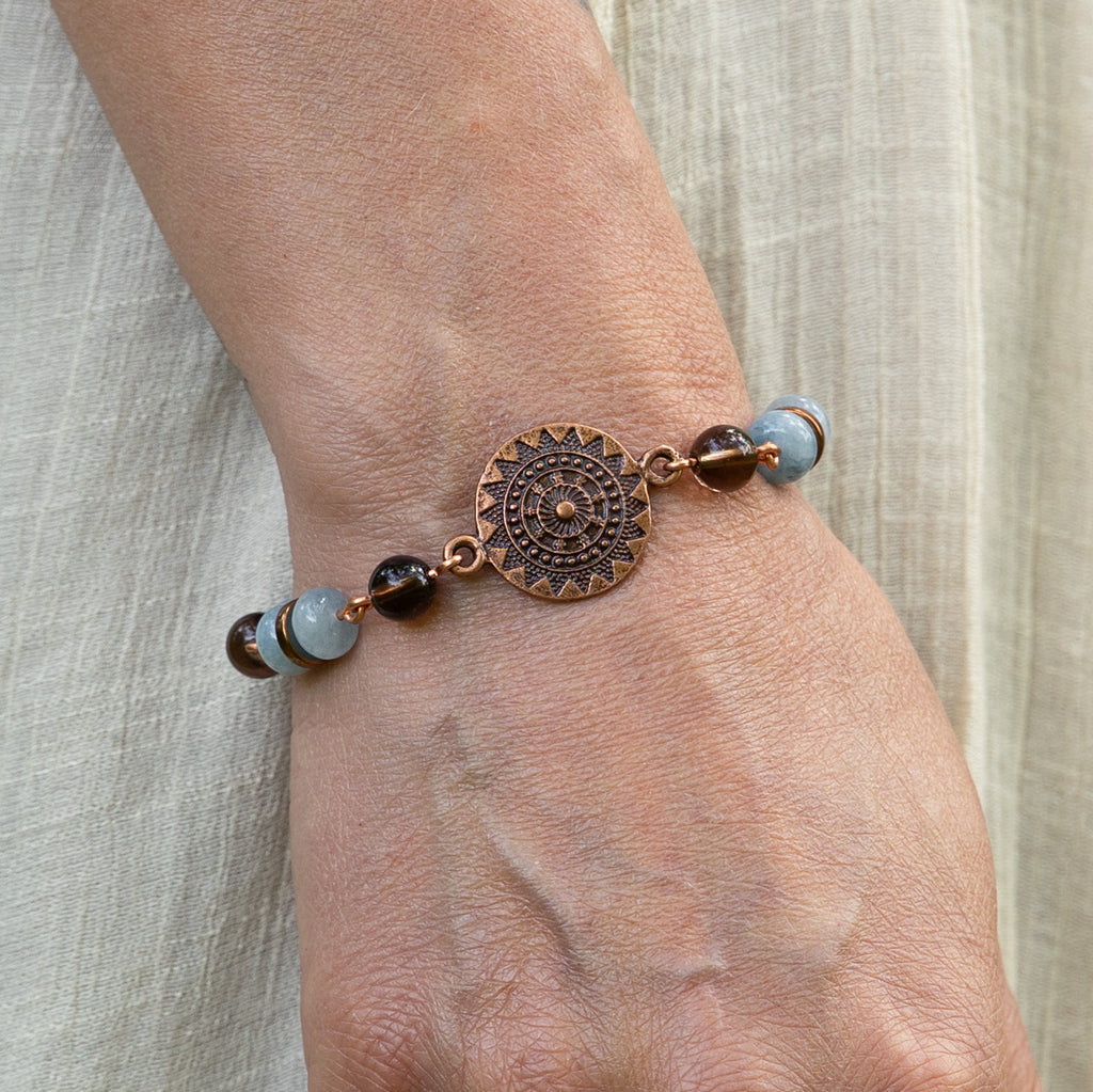 Aquamarine & Smoky Quarts Bracelet in Copper
