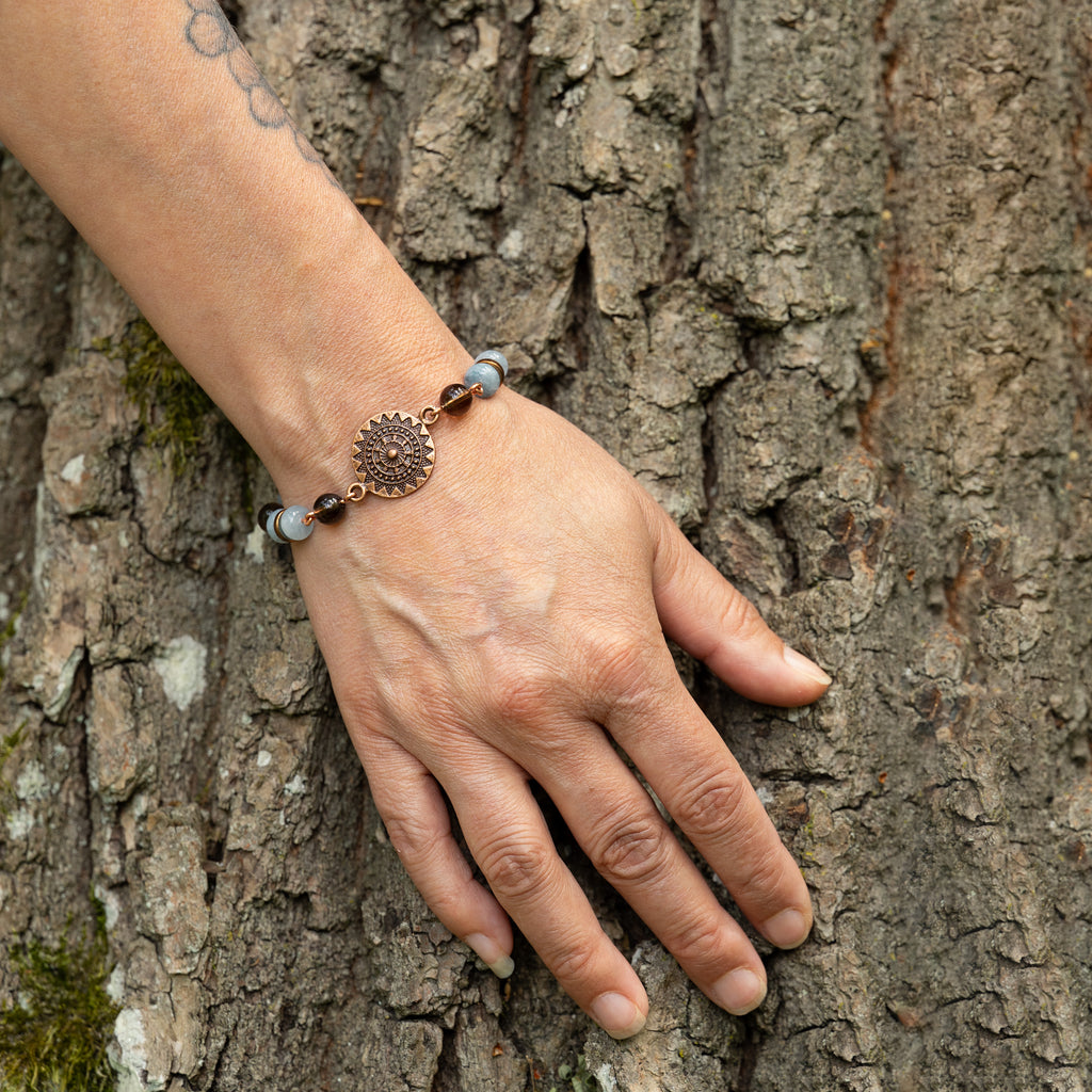 Aquamarine & Smoky Quarts Bracelet in Copper