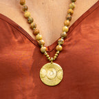 Bohemian Necklace with Landscape Jasper, Handknotted Thread & Brass Pendant