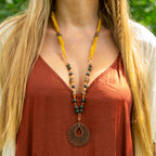 Bohemian Necklace with Bloodstone, Copper & Fabric