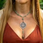 Aventurine & DZI Bead Necklace in Stainless Steel