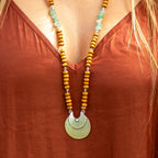 Aventurine and Wood Beads Necklace in Stainless Steel