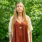 Aventurine and Wood Beads Necklace in Stainless Steel