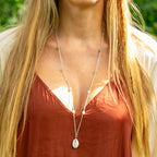 Aventurine, Chains & Cowrie Shell Necklace in Stainless Steel
