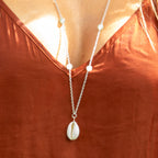 Aventurine, Chains & Cowrie Shell Necklace in Stainless Steel