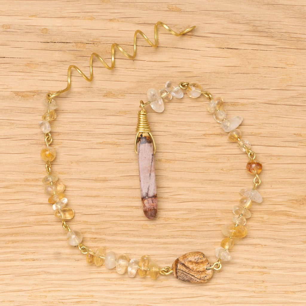 Citrine & Picture Jasper Hair Twist in Brass