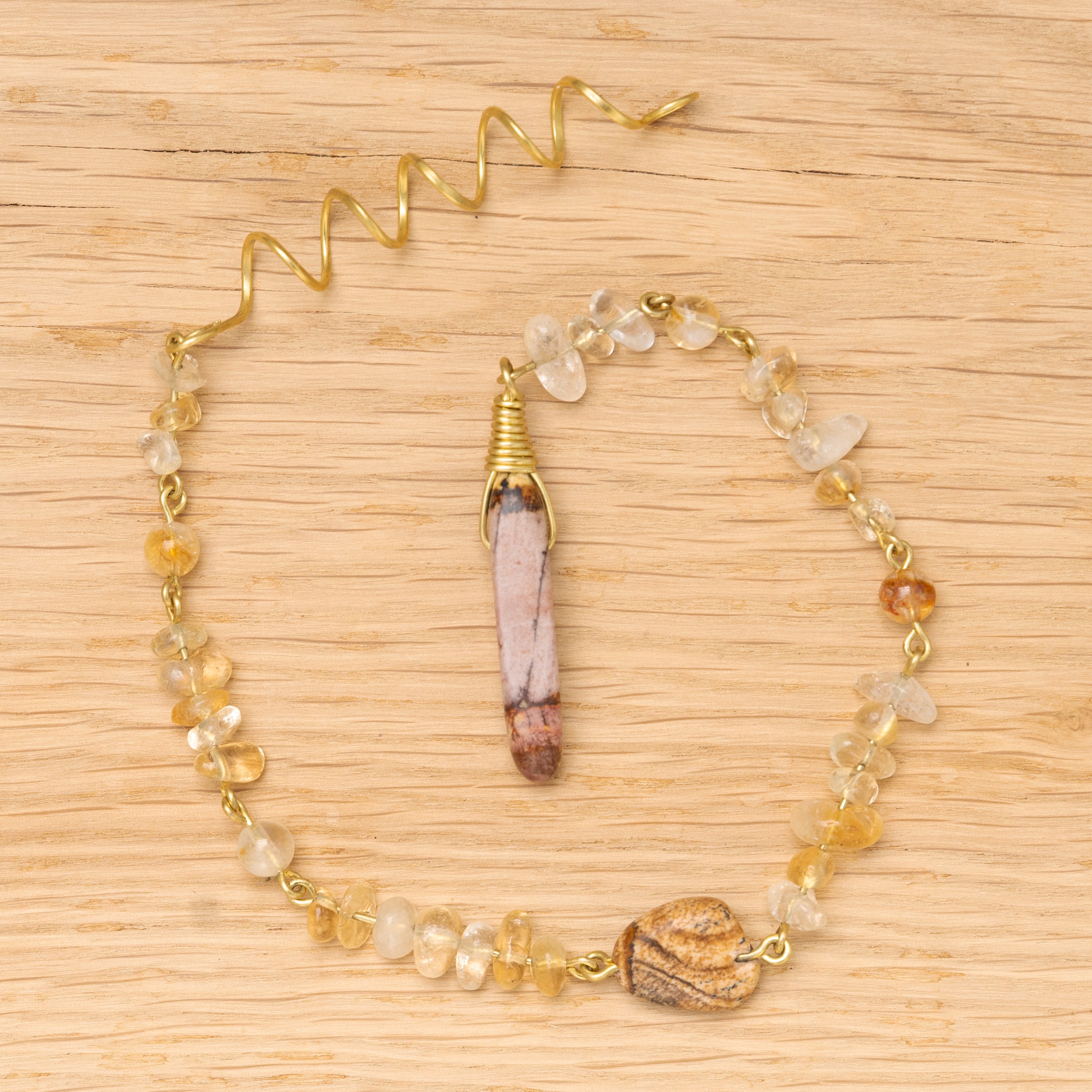 Citrine & Picture Jasper Hair Twist in Brass
