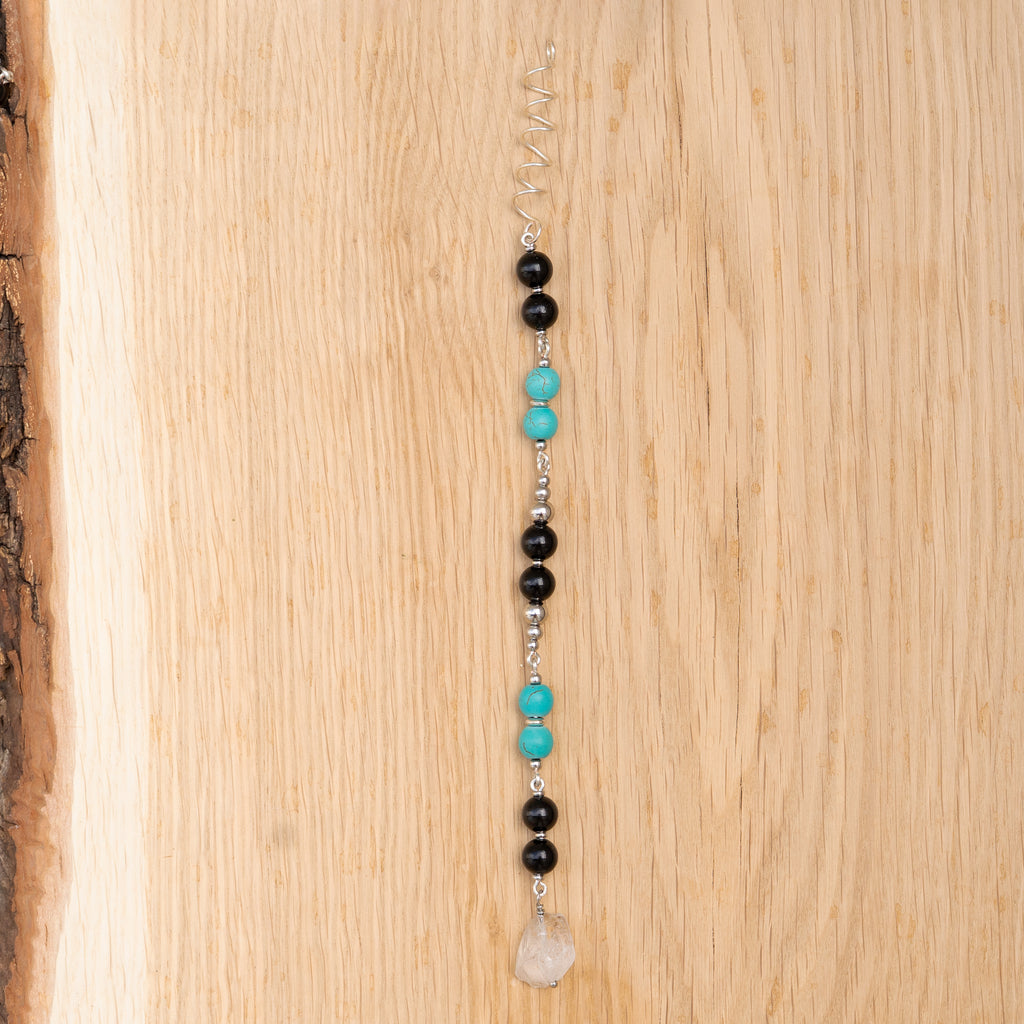 Black Tourmaline, Turquoise & Flourite Hair Twist in Stainless Steel