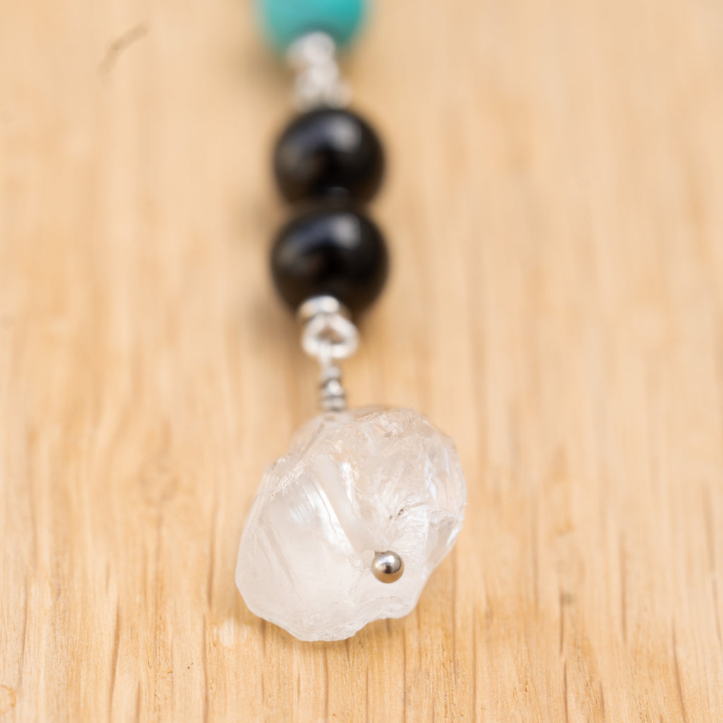 Black Tourmaline, Turquoise & Flourite Hair Twist in Stainless Steel