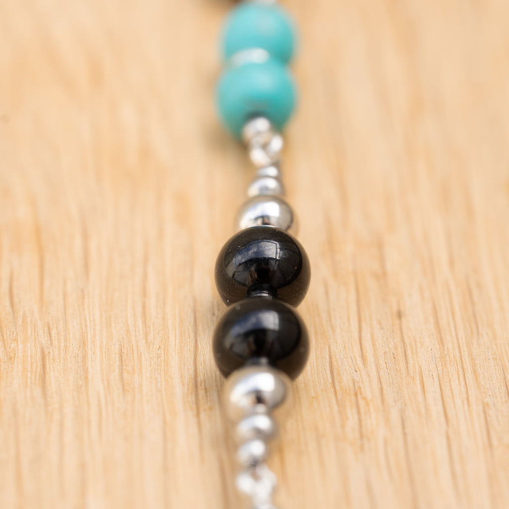 Black Tourmaline, Turquoise & Flourite Hair Twist in Stainless Steel