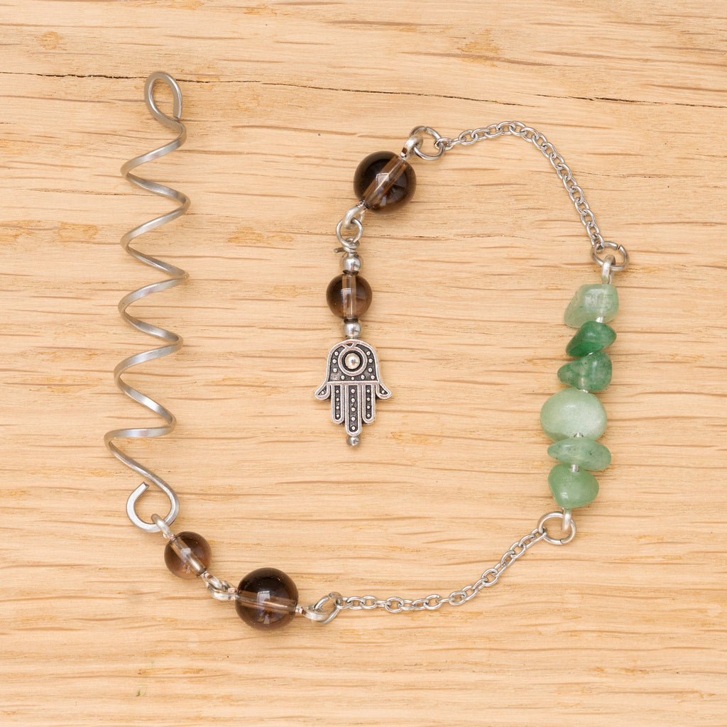 Aventurine & Smoky Quartz Hair Twist in Stainless Steel