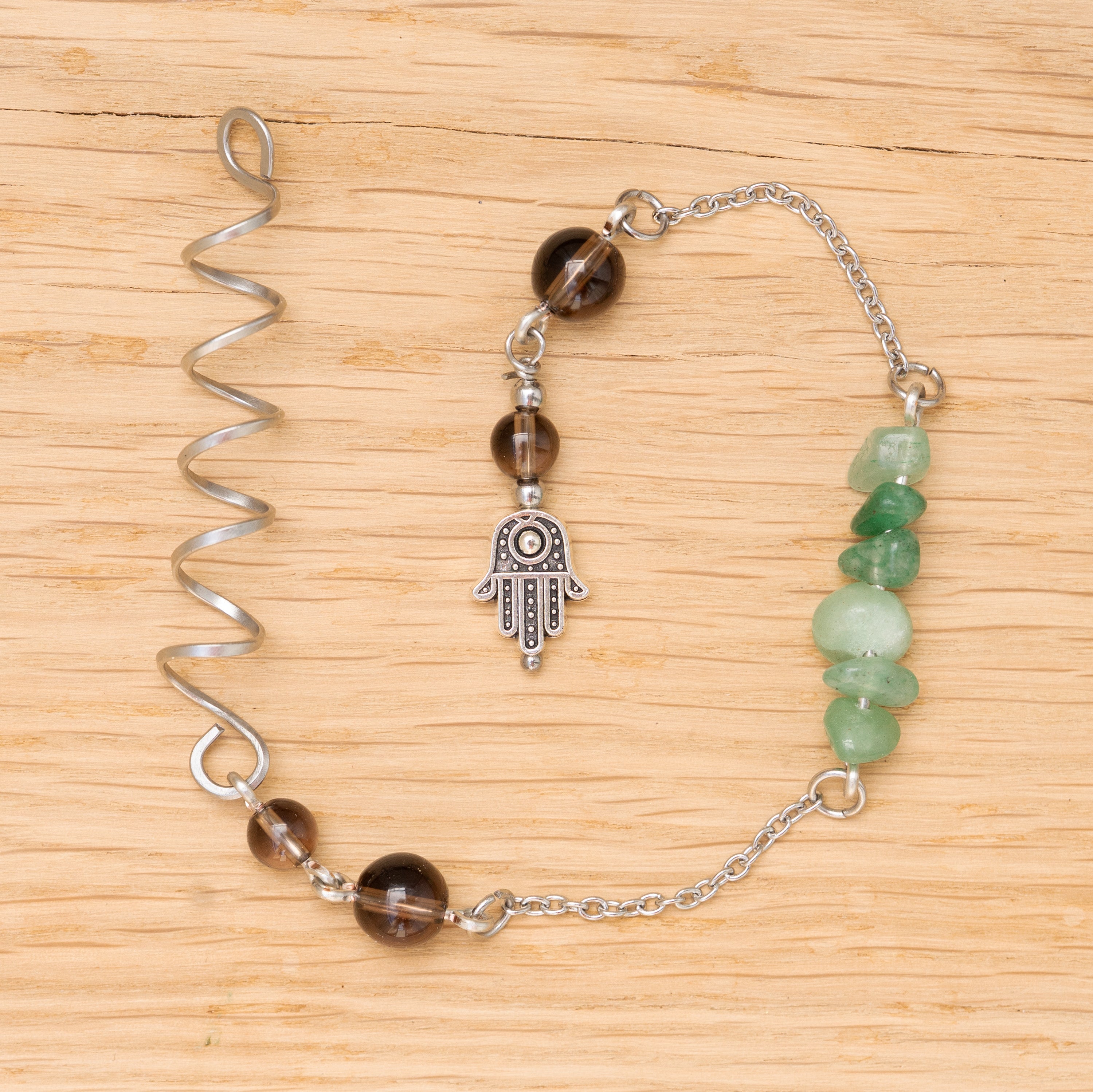 Aventurine & Smoky Quartz Hair Twist in Stainless Steel