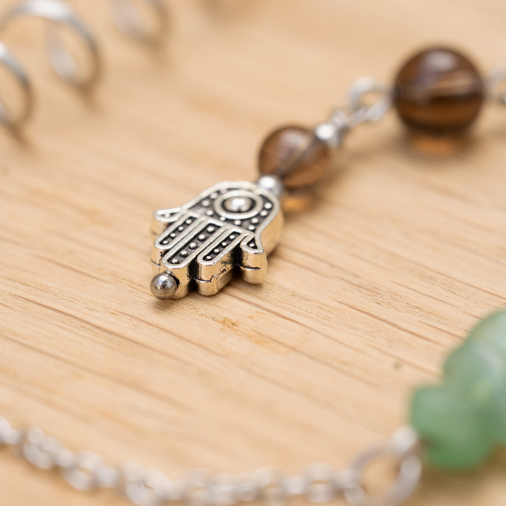 Aventurine & Smoky Quartz Hair Twist in Stainless Steel