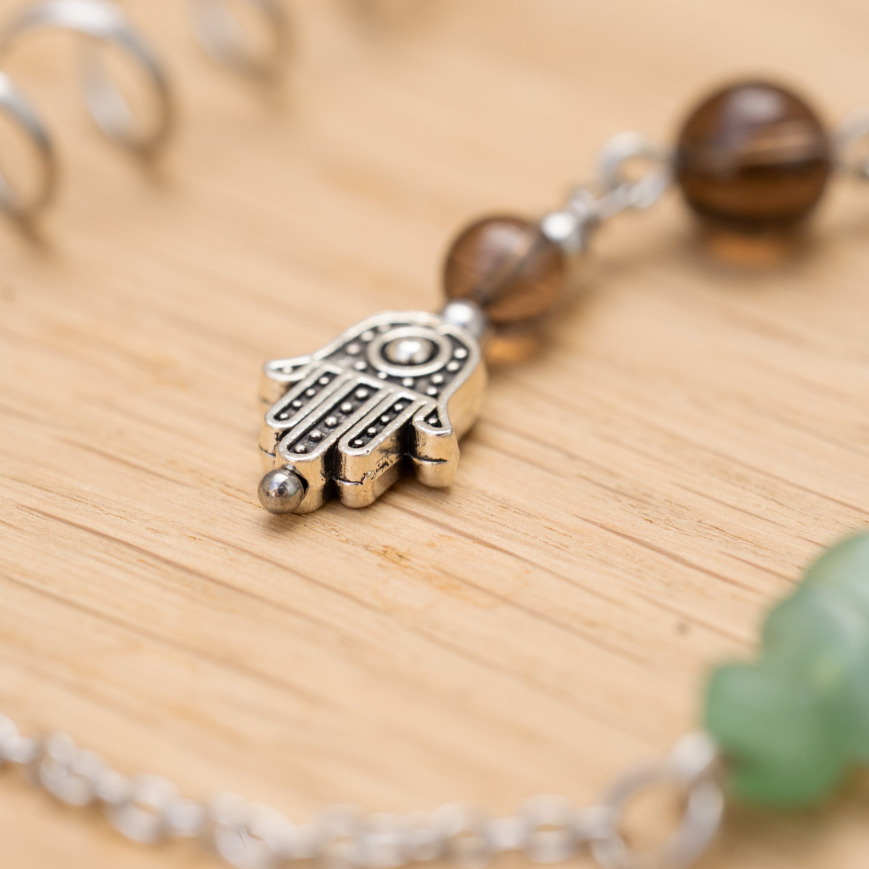 Aventurine & Smoky Quartz Hair Twist in Stainless Steel