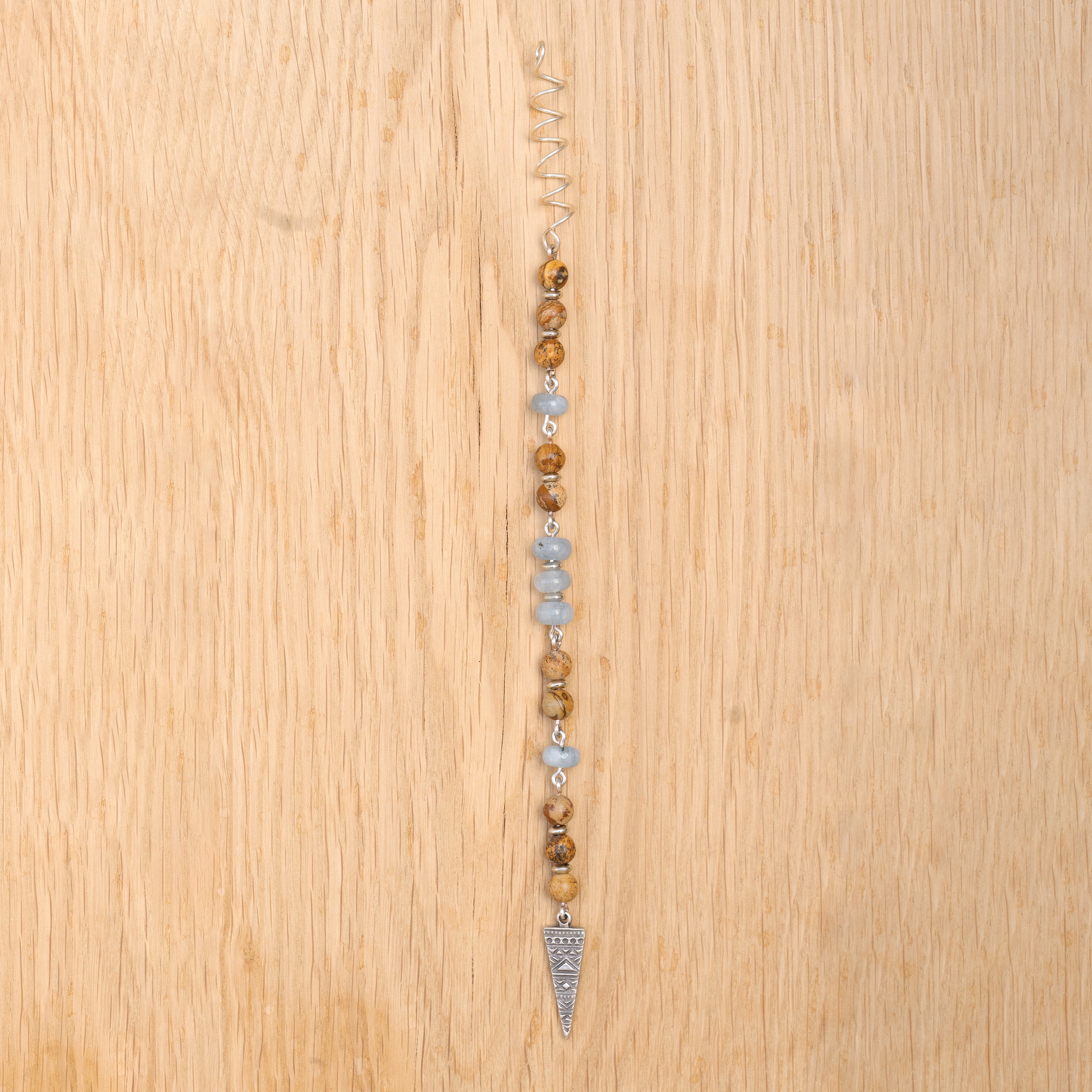 Aquamarine & Landscape Jasper Hair Twist in Stainless Steel