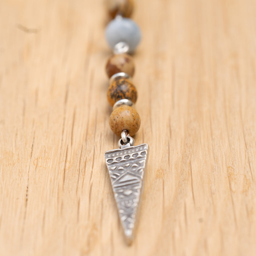Aquamarine & Landscape Jasper Hair Twist in Stainless Steel