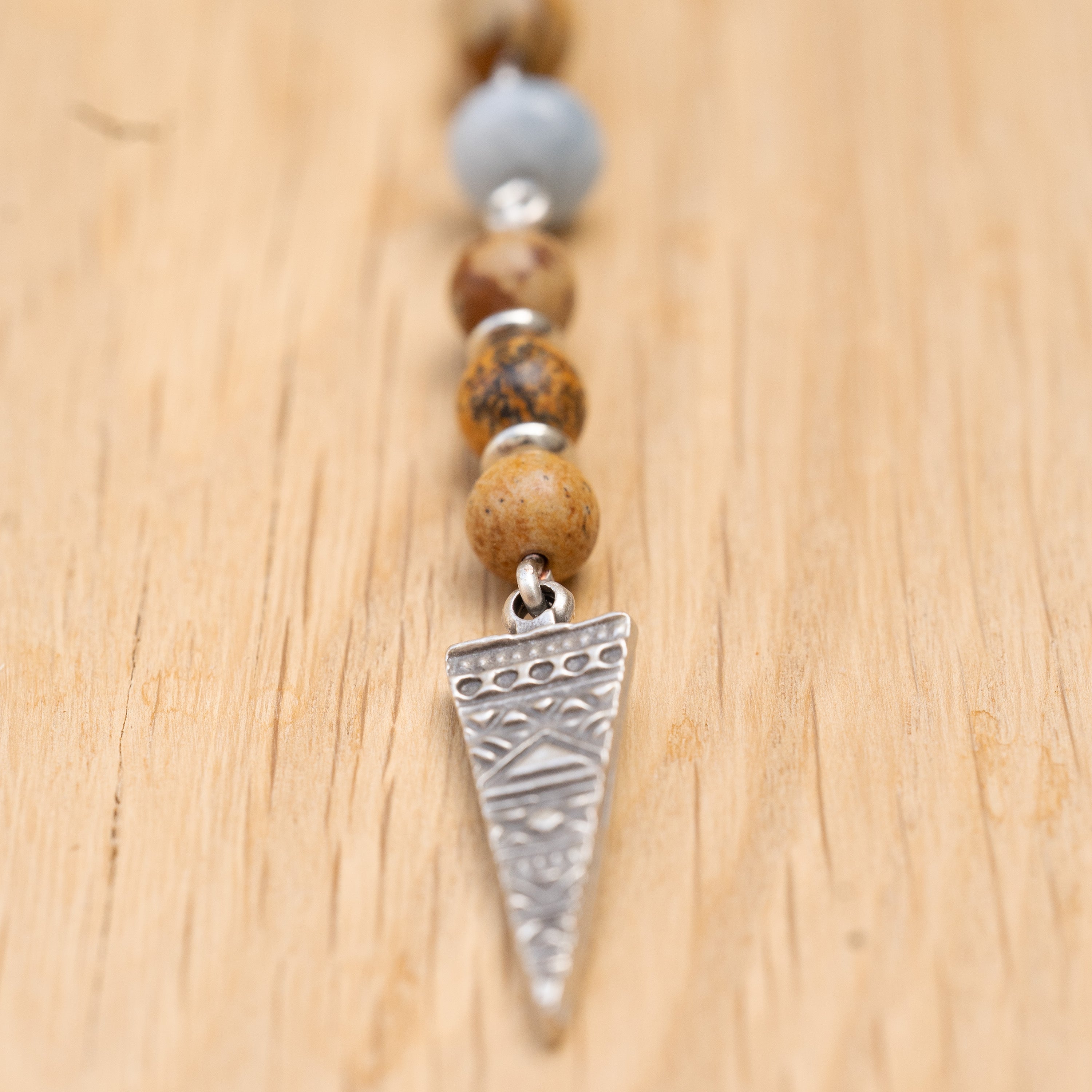 Aquamarine & Landscape Jasper Hair Twist in Stainless Steel
