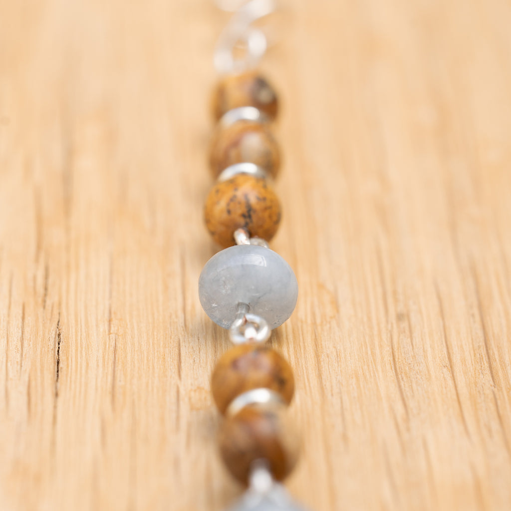 Aquamarine & Landscape Jasper Hair Twist in Stainless Steel