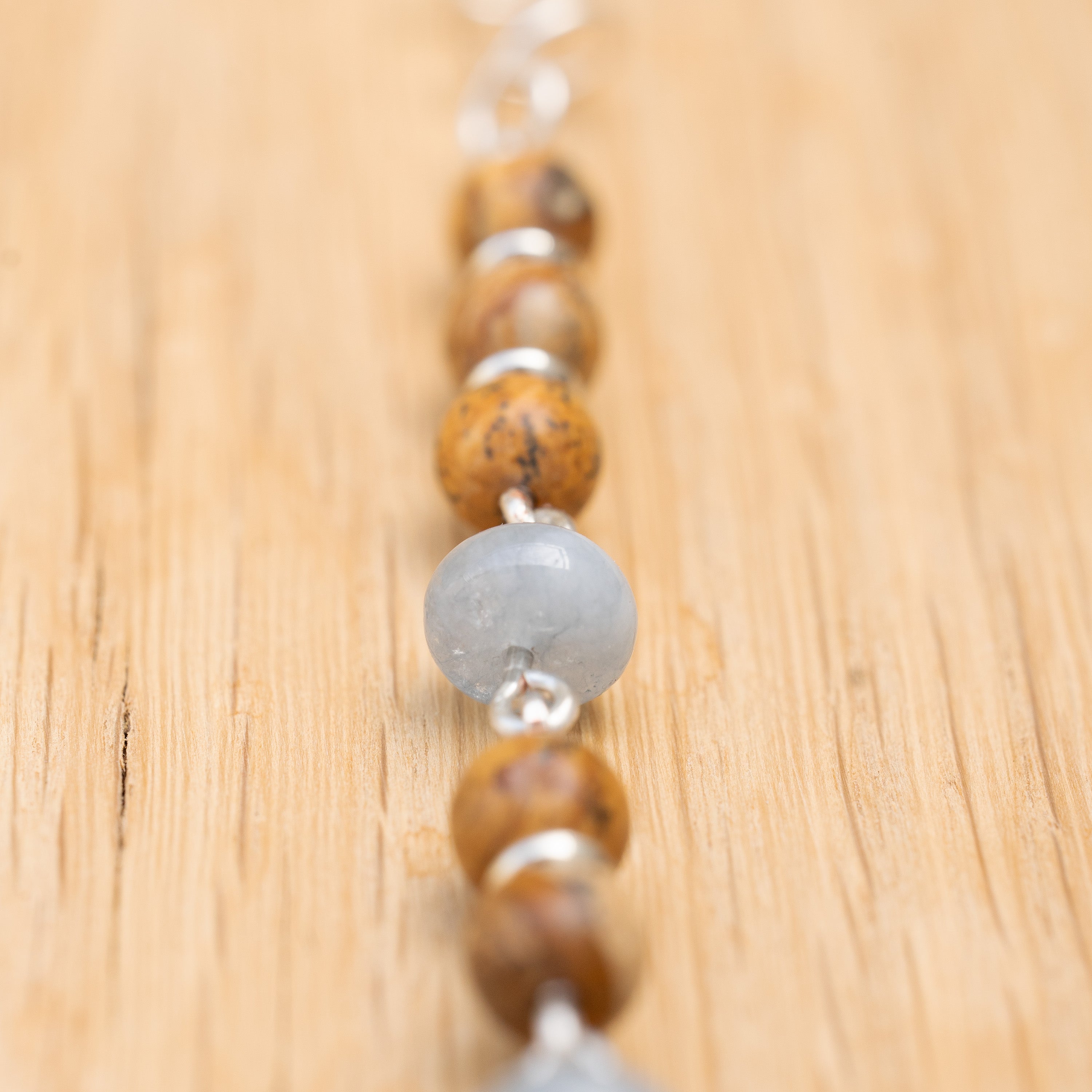 Aquamarine & Landscape Jasper Hair Twist in Stainless Steel