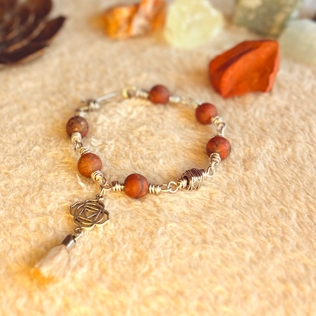 Root Chakra Bracelet – Muladhara in Stainless Steel with Red Sesame Jasper