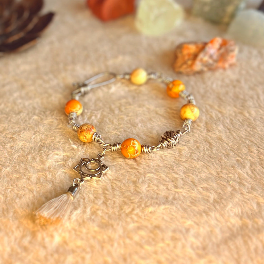 Sacral Chakra Bracelet – Svadhisthana in Stainless Steel with Orange Jasper