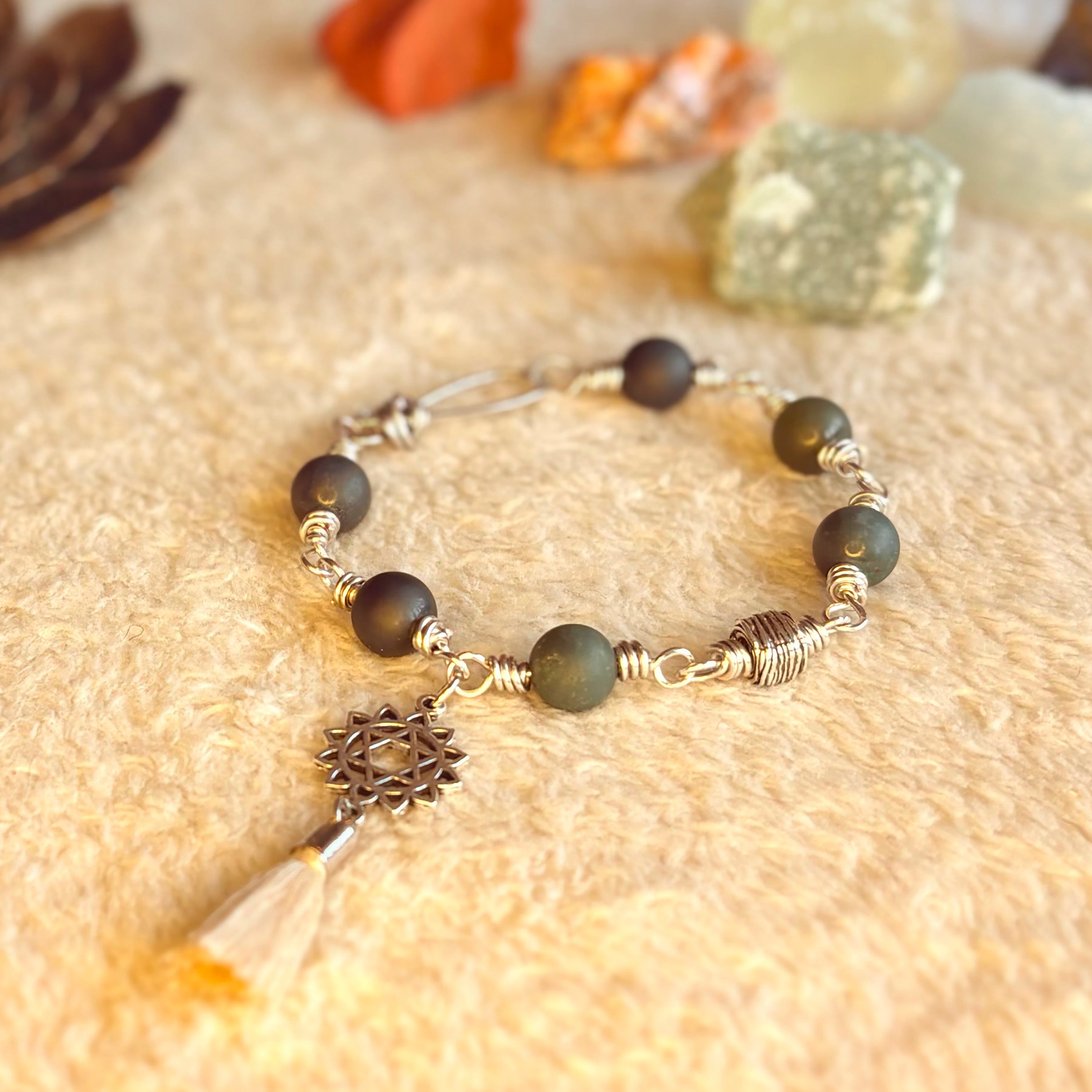 Heart Chakra Bracelet – Anahata in Stainless Steel with Green Moss Agate