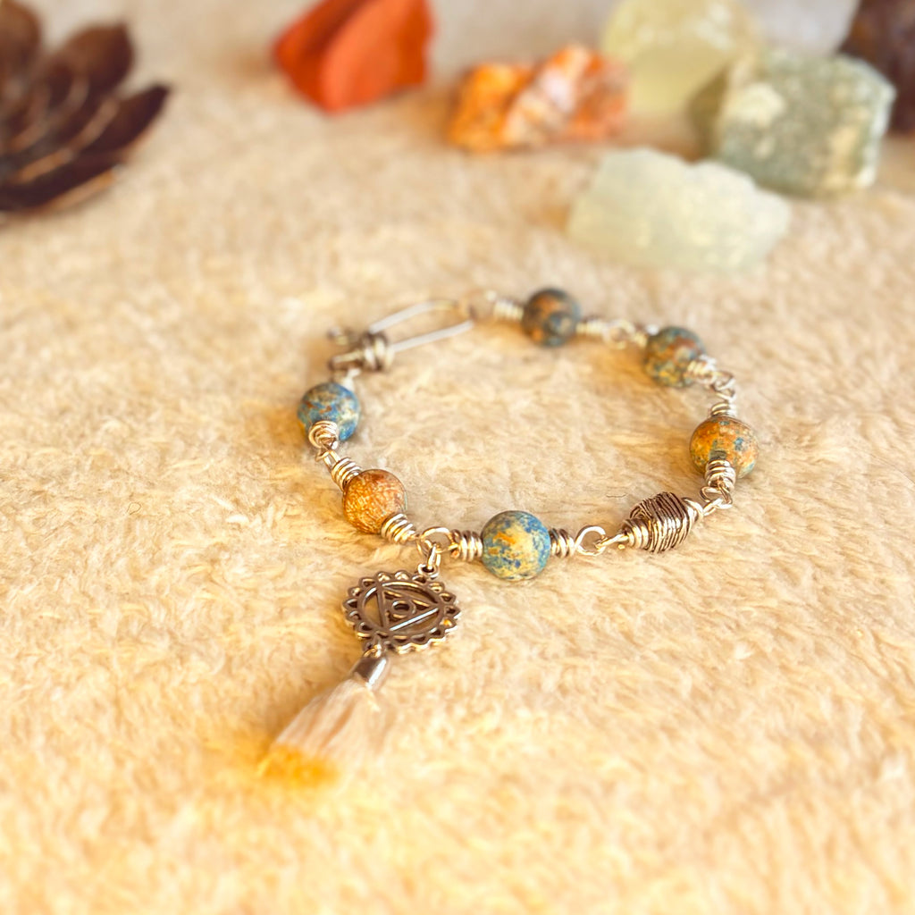 Throat Chakra Bracelet – Vishuddha in Stainless Steel with Blue Calsilica Jasper