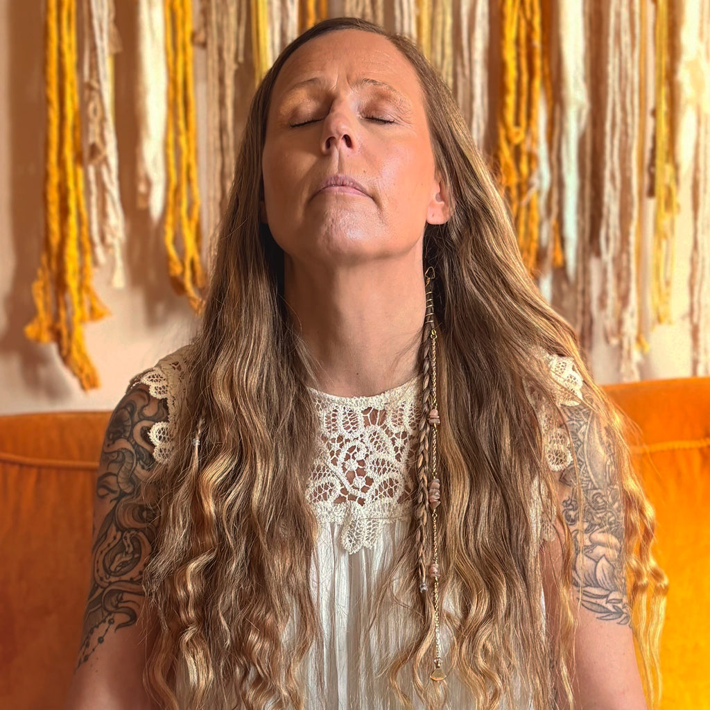 Orange Moonstone Hair Twist with Chains and Charm in Brass