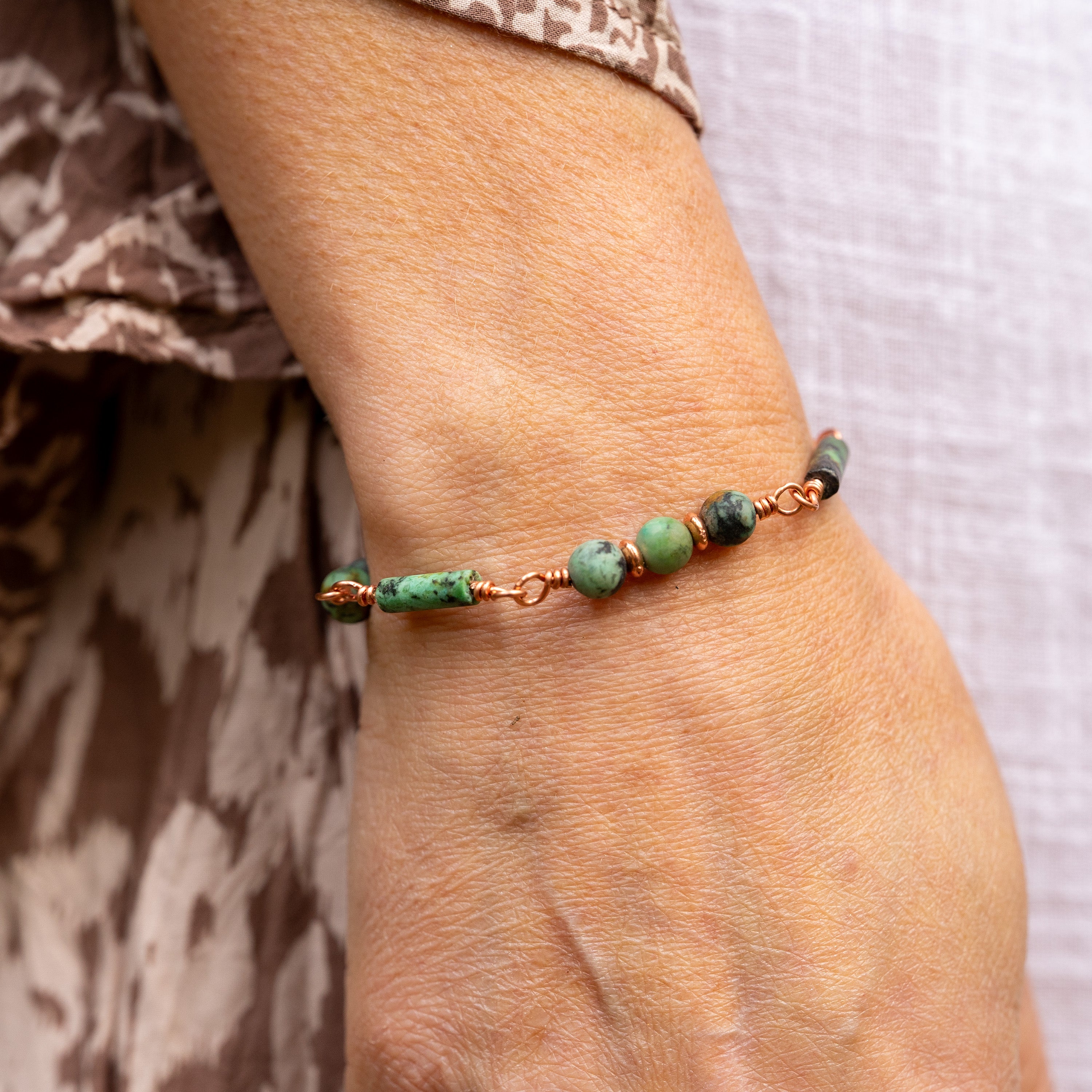 African Turquoise Bracelet in Copper