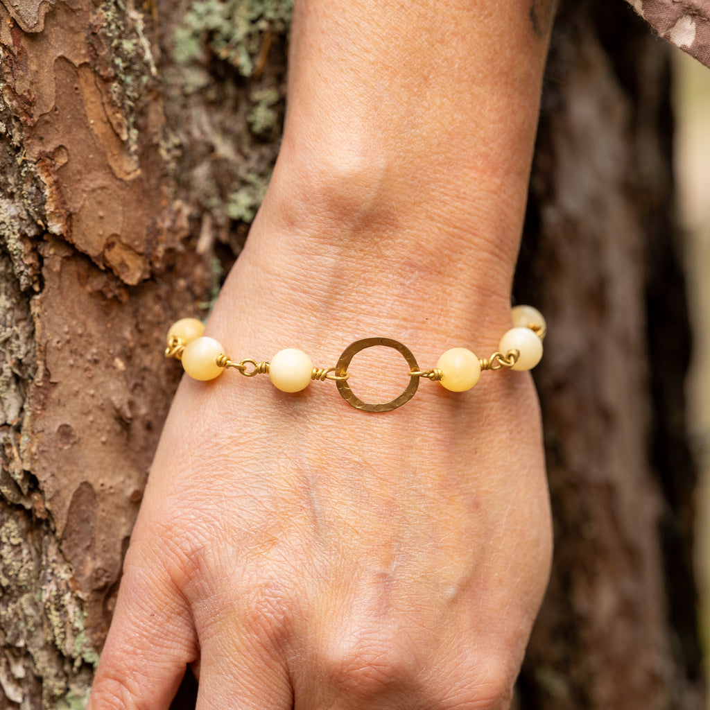 Yellow Calcite Bracelet with Brass Circle Charm