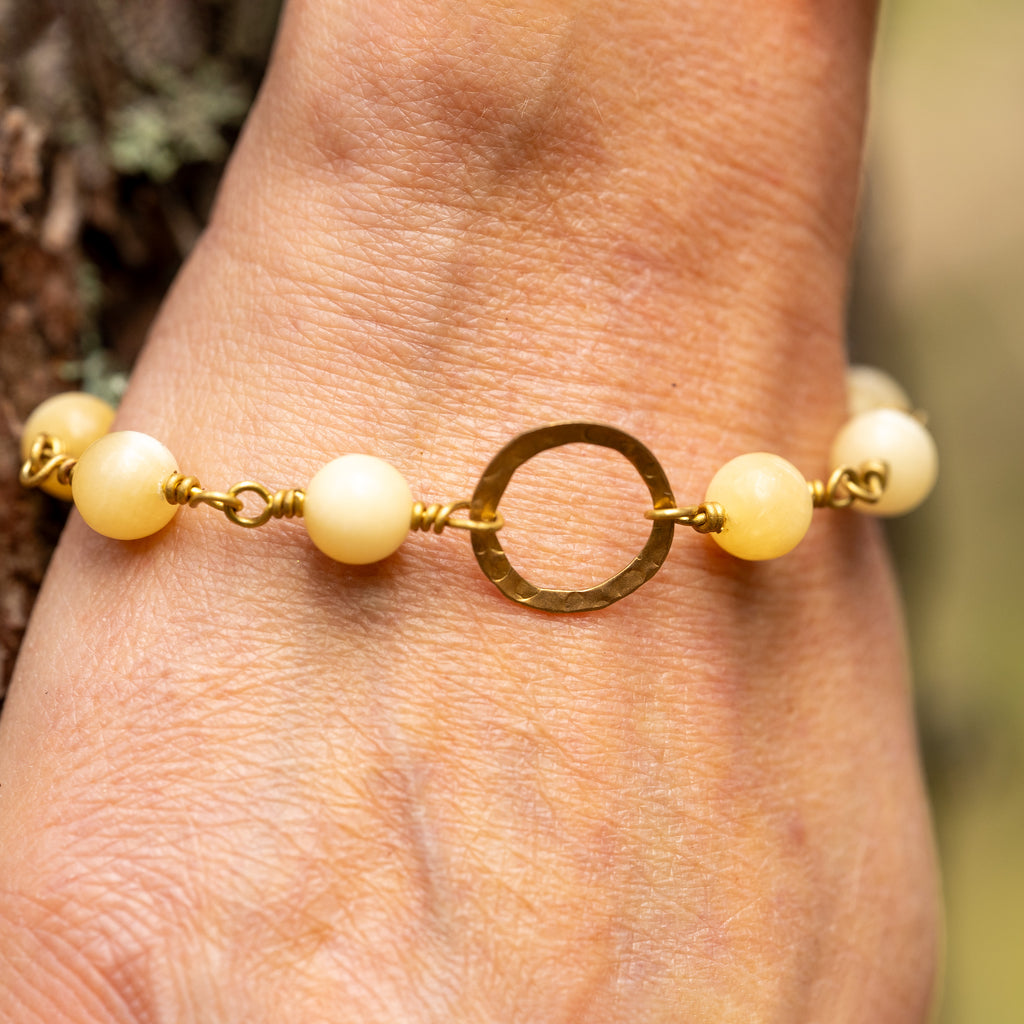 Yellow Calcite Bracelet with Brass Circle Charm