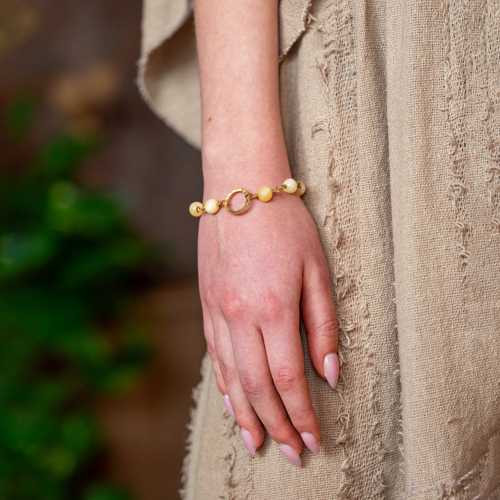 Yellow Calcite Bracelet with Brass Circle Charm