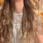 Orange Moonstone Hair Twist with Chains and Charm in Brass