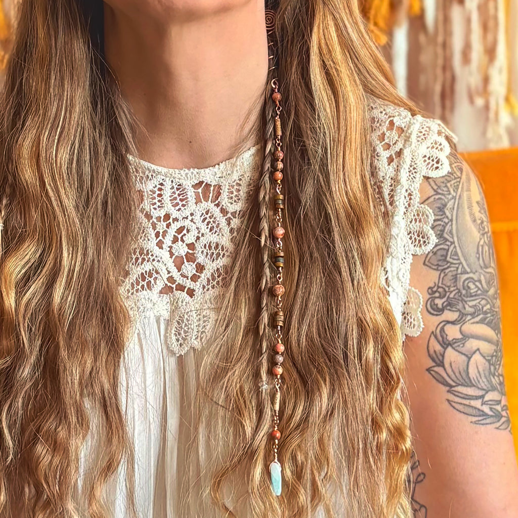 Mixed Jasper & Amazonite Hair Twist in Copper